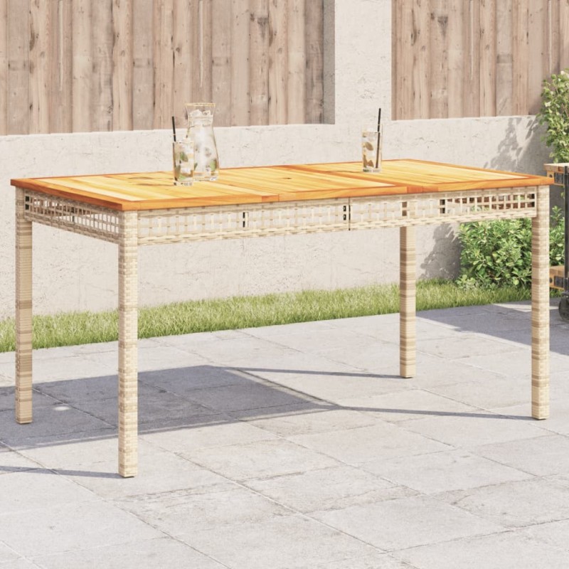 Table de jardin beige 140x80x75 cm résine tressée et acacia 557245557245