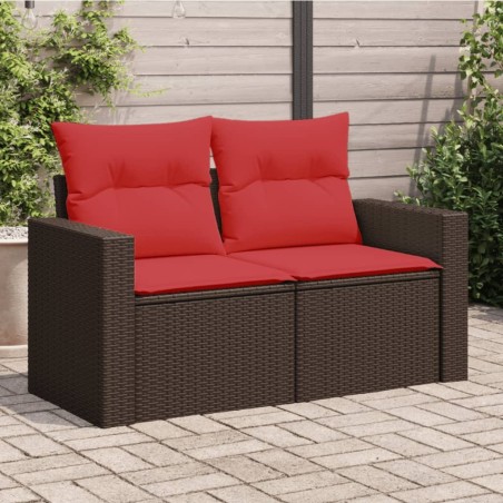 Canapé de jardin avec coussins 2 places en résine tressée marron 557251557251