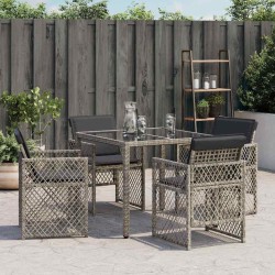Chaises de jardin avec coussins lot de 4 gris résine tressée 557264557264