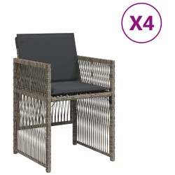 Chaises de jardin avec coussins lot de 4 gris résine tressée 557269557269