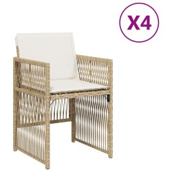Chaises de jardin avec coussins lot de 4 beige résine tressée 557273557273