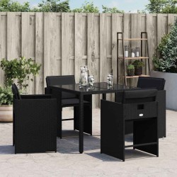 Chaises de jardin lot de 4 avec coussins noir résine tressée 557283557283