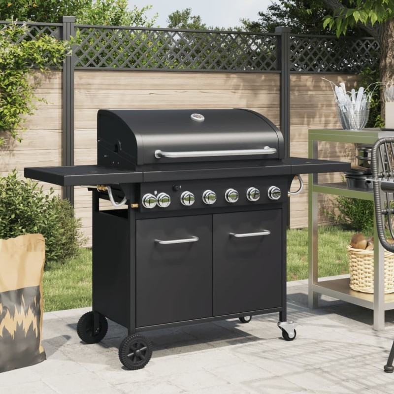 Barbecue gril à gaz avec 7 brûleurs noir acier enduit de poudre 557310557310