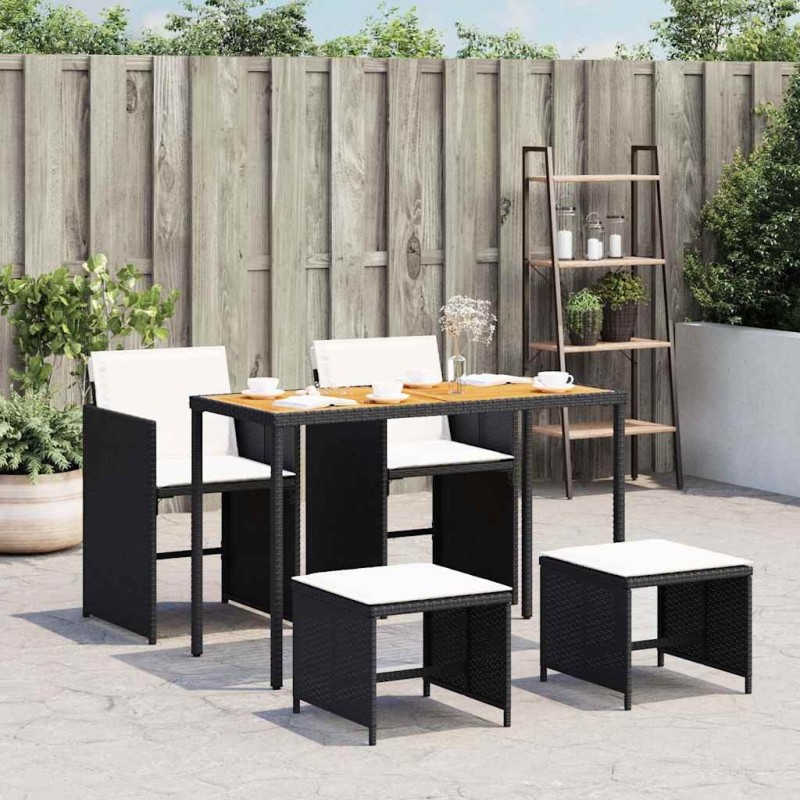 Ensemble à manger de jardin coussins 5pcs Noir Résine tressée 557319557319