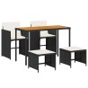 Ensemble à manger de jardin coussins 5pcs Noir Résine tressée 557319557319