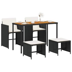 Ensemble à manger de jardin coussins 5pcs Noir Résine tressée 557319557319
