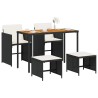 Ensemble à manger de jardin coussins 5pcs Noir Résine tressée 557319557319