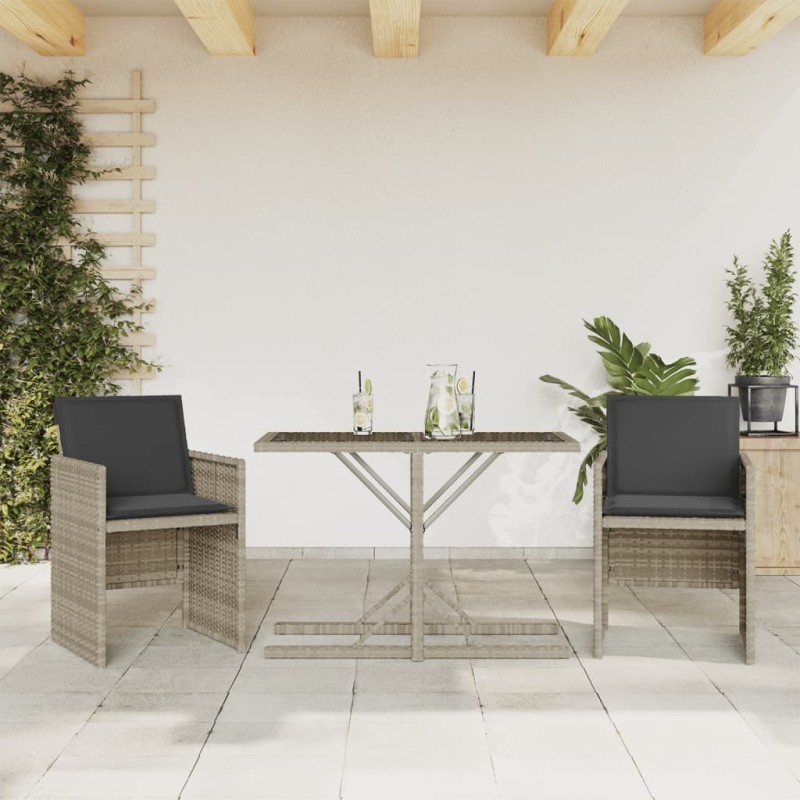 Ensemble de bistro 3 pcs et coussins gris clair résine tressée 557321557321