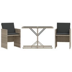 Ensemble de bistro 3 pcs et coussins gris clair résine tressée 557321557321
