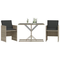 Ensemble de bistro 3 pcs et coussins gris clair résine tressée 557321557321