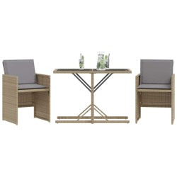 Ensemble de bistro 3 pcs coussins mélange beige résine tressée 557322557322