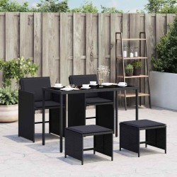 Ensemble à manger de jardin coussins 5pcs Noir Résine tressée 557323557323