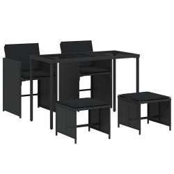 Ensemble à manger de jardin coussins 5pcs Noir Résine tressée 557323557323