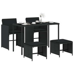Ensemble à manger de jardin coussins 5pcs Noir Résine tressée 557323557323