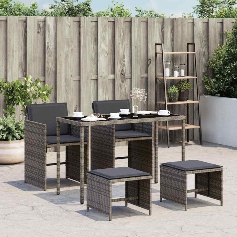 Ensemble à manger de jardin 5 pcs coussins gris résine tressée 557324557324
