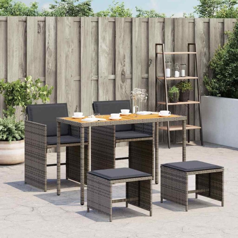 Ensemble à manger de jardin 5 pcs coussins gris résine tressée 557325557325