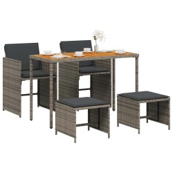 Ensemble à manger de jardin 5 pcs coussins gris résine tressée 557325557325