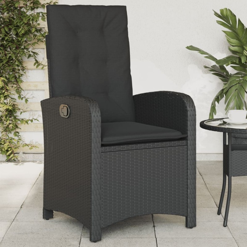 Chaise inclinable de jardin avec coussins noir résine tressée 557328557328