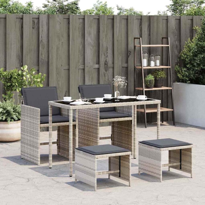 Ensemble à manger de jardin et coussins 5 pcs gris clair rotin 557331557331