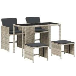 Ensemble à manger de jardin et coussins 5 pcs gris clair rotin 557331557331