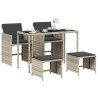 Ensemble à manger de jardin et coussins 5 pcs gris clair rotin 557331557331