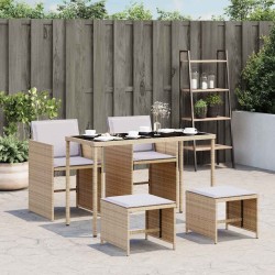 Ensemble à manger de jardin coussins 5 pcs mélange beige rotin 557340557340