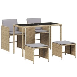 Ensemble à manger de jardin coussins 5 pcs mélange beige rotin 557340557340
