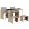 Ensemble à manger de jardin coussins 5 pcs mélange beige rotin 557340557340
