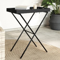 Table à plateau pliable noir 65x40x75 cm résine tressée 557342557342