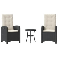 Ensemble de bistro 3 pcs avec coussins noir résine tressée 557345557345