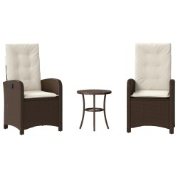 Ensemble de bistro 3 pcs avec coussins marron résine tressée 557354557354
