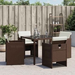 Chaises de jardin avec coussins lot de 4 marron résine tressée 557355557355