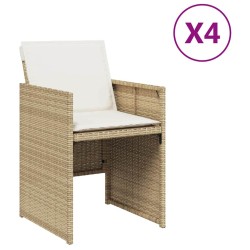 Chaises de jardin avec coussins lot de 4 beige résine tressée 557357557357