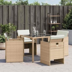 Chaises de jardin avec coussins lot de 4 beige résine tressée 557357557357