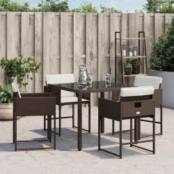 Chaises de jardin avec coussins lot de 4 marron résine tressée 557360557360