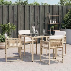 Chaises de jardin avec coussins lot de 4 beige résine tressée 557361557361