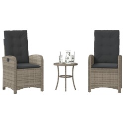 Ensemble de bistro 3 pcs avec coussins gris résine tressée 557365557365