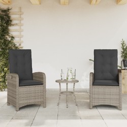 Ensemble de bistro 3 pcs avec coussins gris résine tressée 557365557365