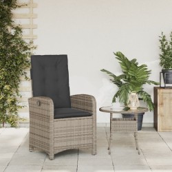 Chaise inclinable de jardin avec coussins gris résine tressée 557369557369