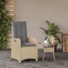 Chaise inclinable de jardin coussins mélange beige poly rotin 557371557371