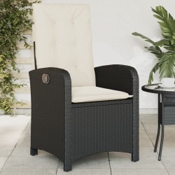 Chaise inclinable de jardin avec coussins noir résine tressée 557374557374