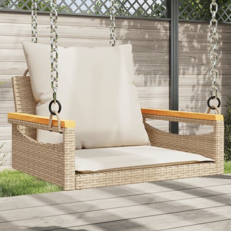 Balancelle avec coussins beige 63x62x40 cm résine tressée 557377557377