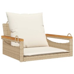 Balancelle avec coussins beige 63x62x40 cm résine tressée 557377557377