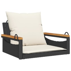 Balancelle avec coussins noir 63x62x40 cm résine tressée 557378557378