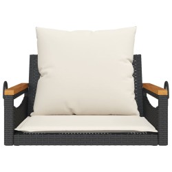 Balancelle avec coussins noir 63x62x40 cm résine tressée 557378557378
