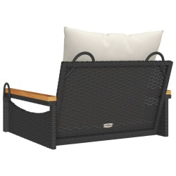Balancelle avec coussins noir 63x62x40 cm résine tressée 557378557378