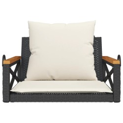 Balancelle avec coussins noir 63x62x40 cm résine tressée 557380557380