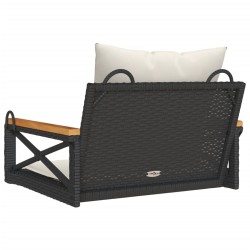 Balancelle avec coussins noir 63x62x40 cm résine tressée 557380557380