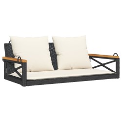 Balancelle avec coussins noir 109x62x40 cm résine tressée 557387557387