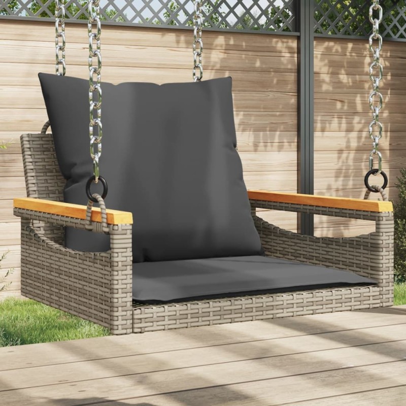 Balancelle avec coussins gris 63x62x40 cm résine tressée 557389557389